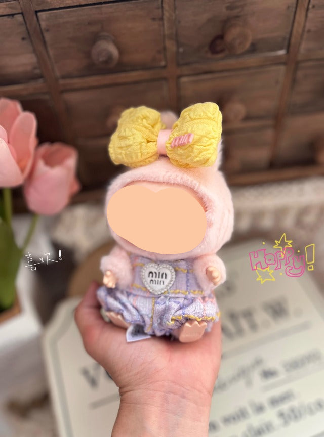 Clothes Labubo Blue Bodysuit With Hairbow Keychain Labubo Clothing Macaron Clothes for Labubo