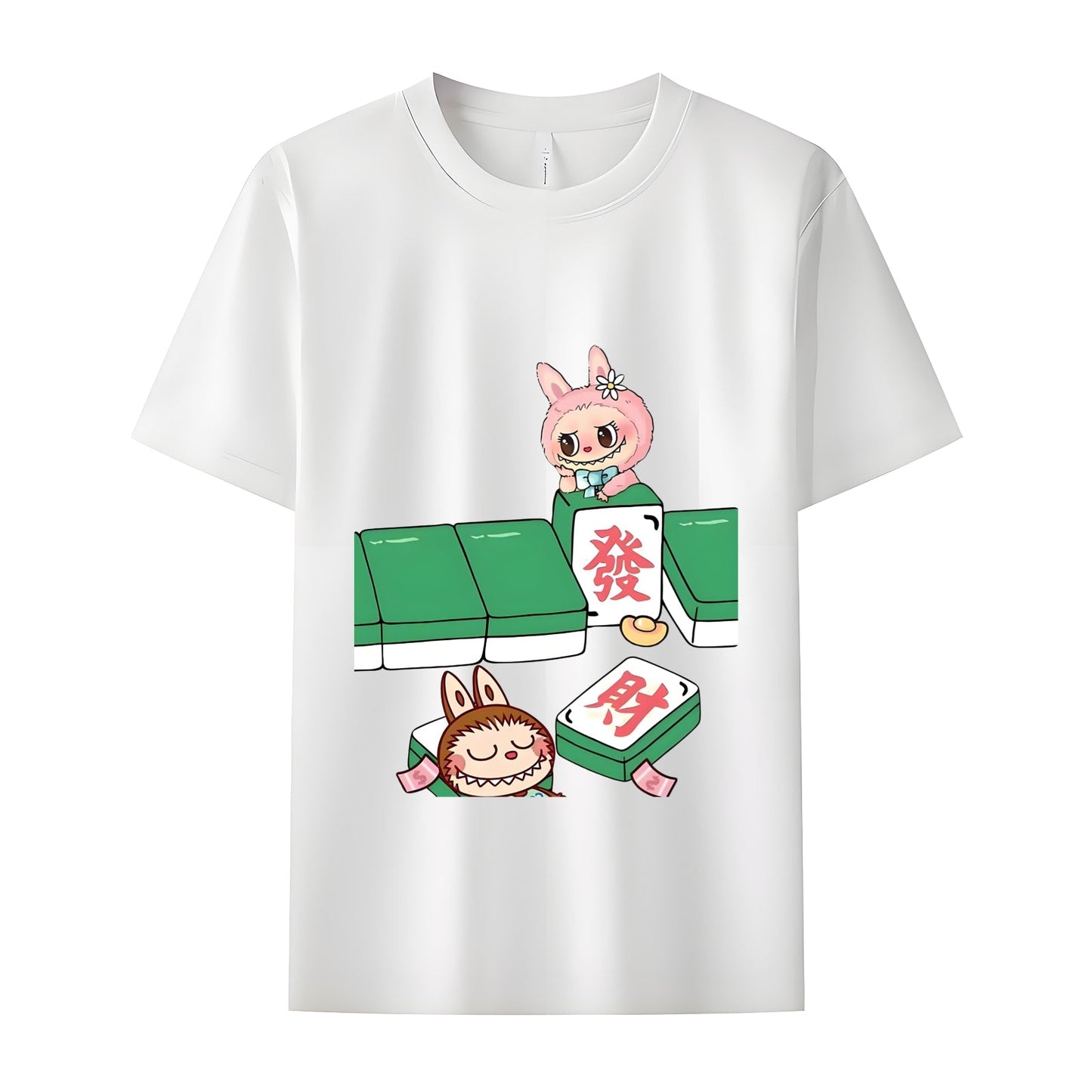 Mahjong Labubu The Monsters Crew Neck Short Sleeve T-Shirt For Labubu Lover Gifts For Girlfriend