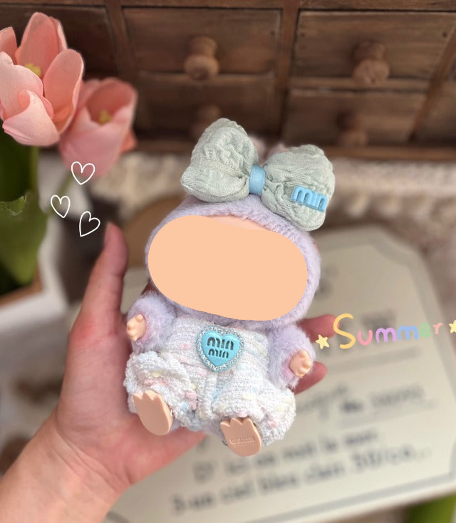 Clothes Labubo Pink Bodysuit With Hairbow Keychain Labubo Clothing Macaron Clothes for Labubo