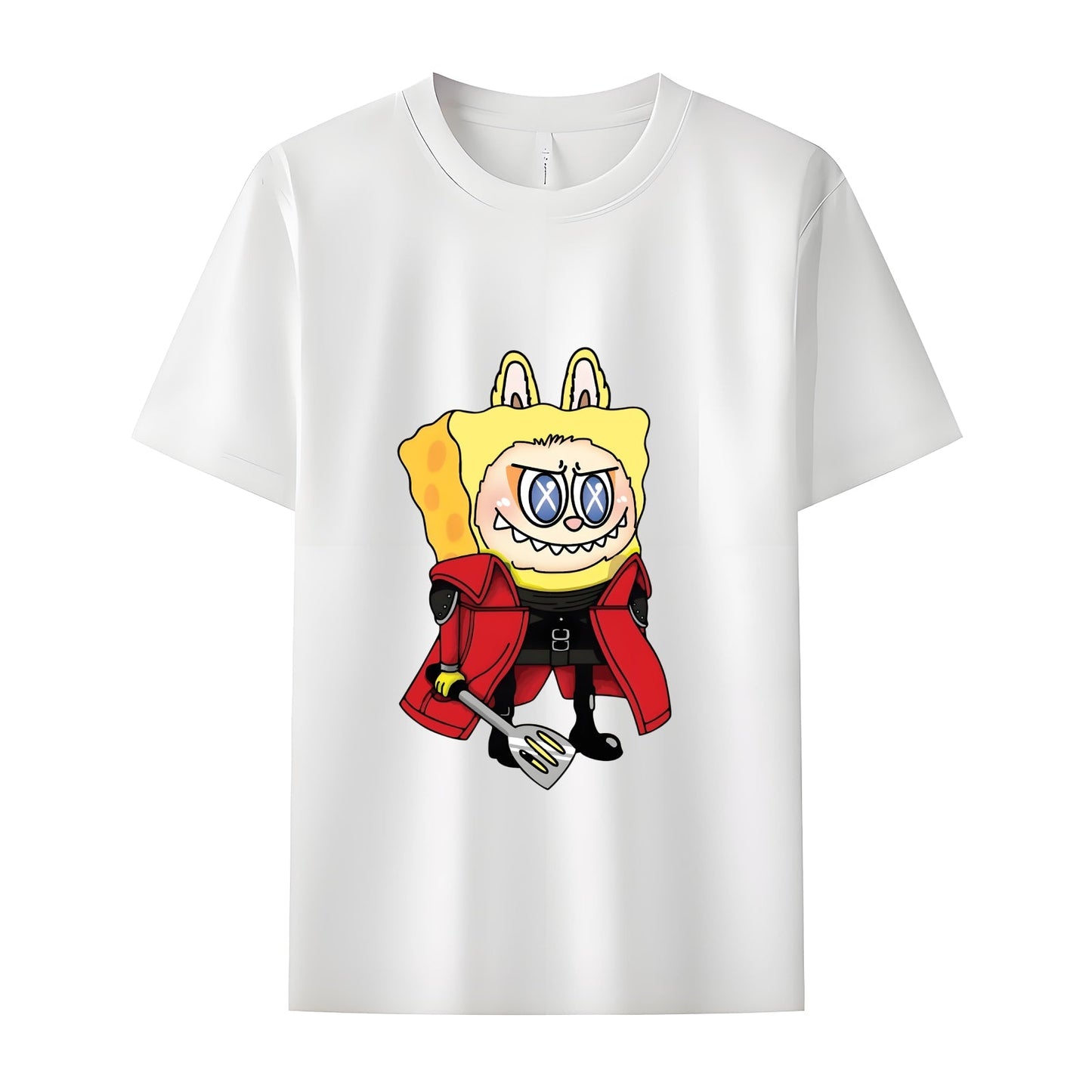 Labubu as SpongeBob The Monsters Crew Neck Short Sleeve T-Shirt For Labubu Lover Gifts For Girlfriend