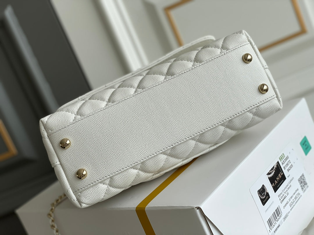 luxury Coco Handle White Bag - 24x14x10cm