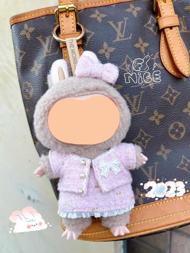 Black Tweed Set With Hairbow Keychain Labubo Clothing Labubo Keychain Labubo Clothing