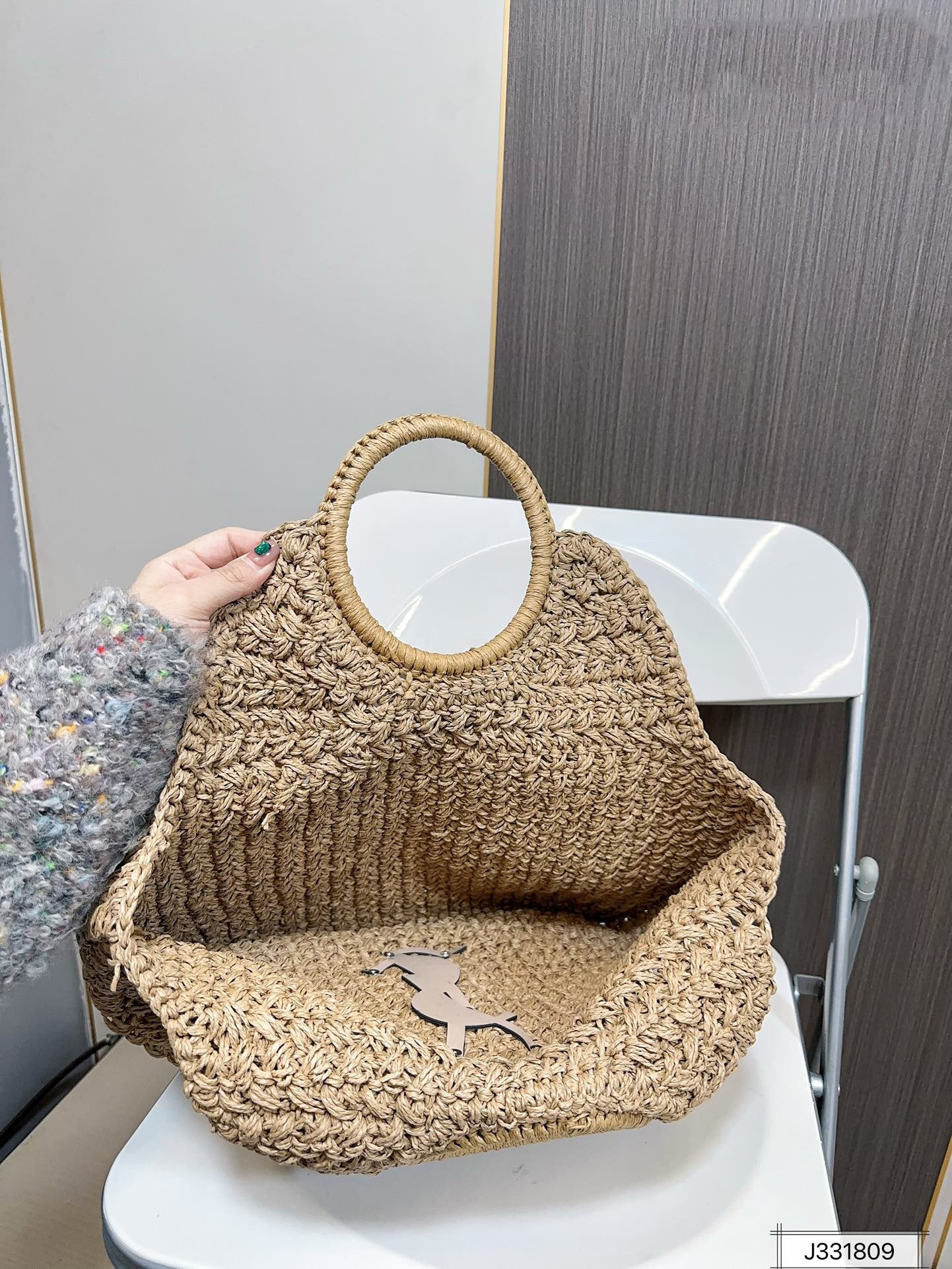 luxury SAINT LAURENT Summer Raffia Tote Bag 41x37cm