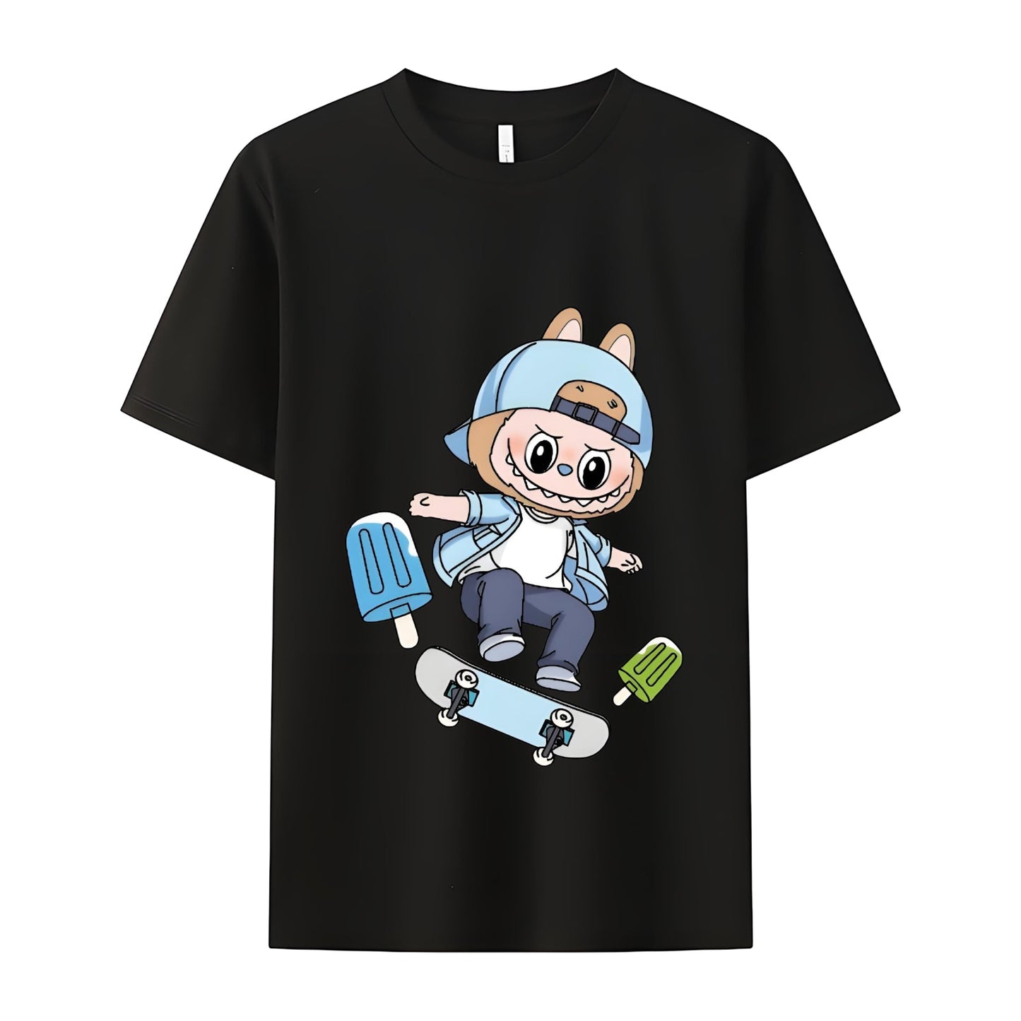 Skater Labubu the Monsters Crew Camiseta para el cuello para los regalos de Labubu Lover para novia