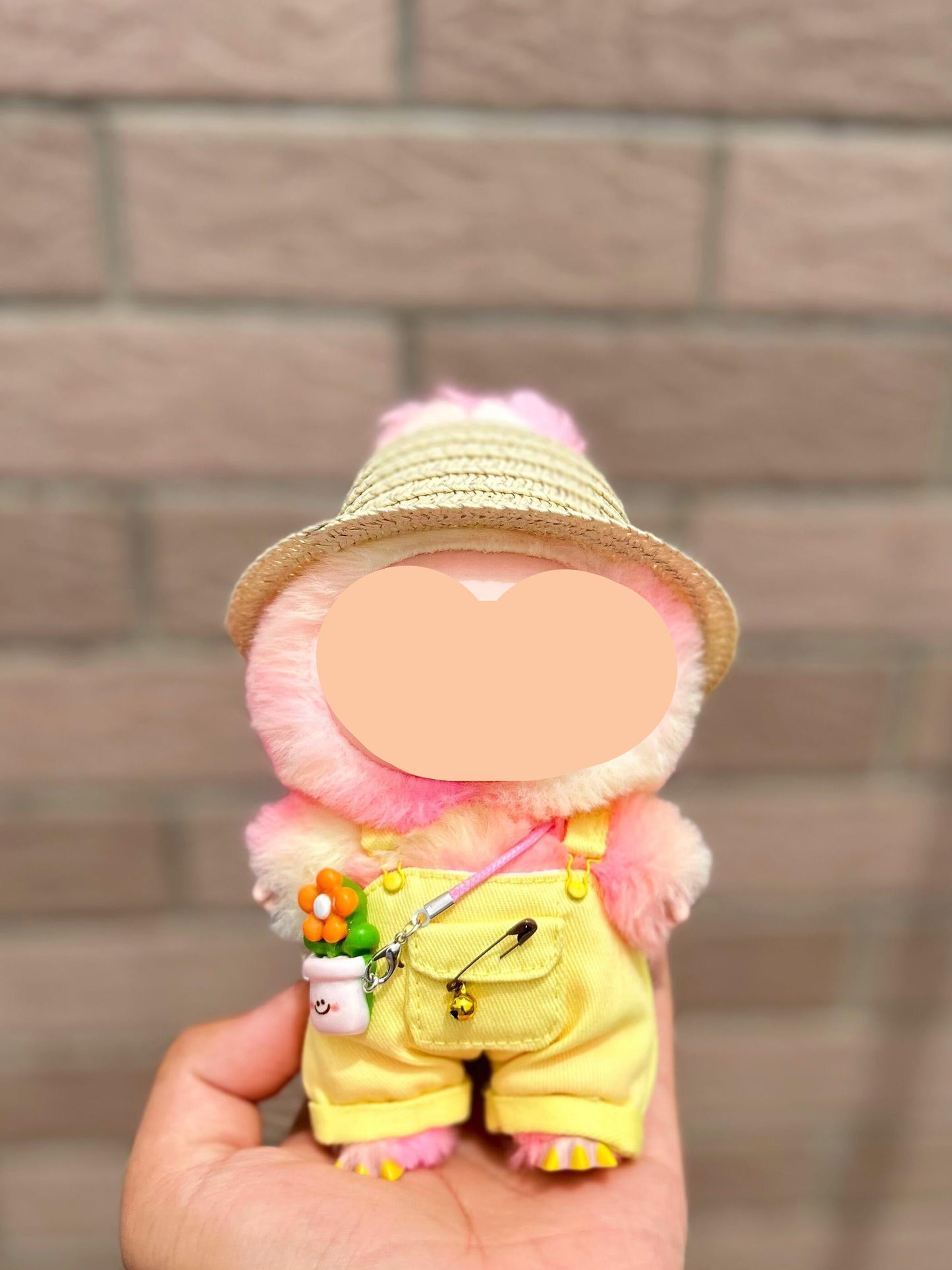 Labubo Outfits Yellow Overalls + Straw hat Accessories Fashion Labubo Outfit Keychain Labubo Clothing