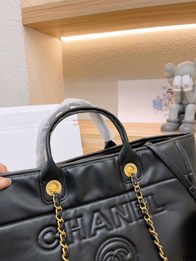 luxury Deauville em Couro Preta Italiana Bag
