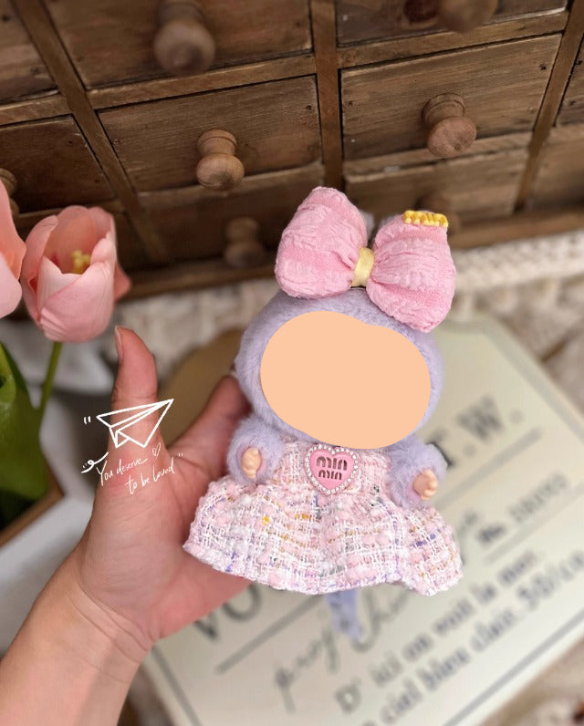 Clothes Labubo Pink Bodysuit With Hairbow Keychain Labubo Clothing Macaron Clothes for Labubo