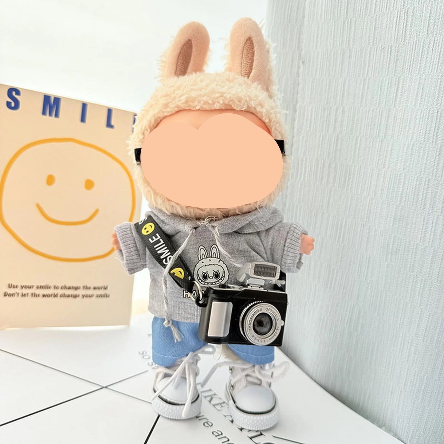 Spring Labubo Clothes Hoodie + Camera Street Wear Labubo Outfits Boy Keychain Labubo Clothing
