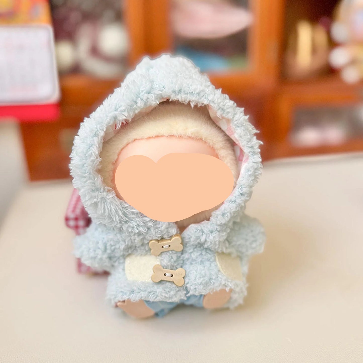 Winter Labubo Clothes Pink Plush Coat With Hood Girl Labubo Outfits Keychain Labubo Clothing