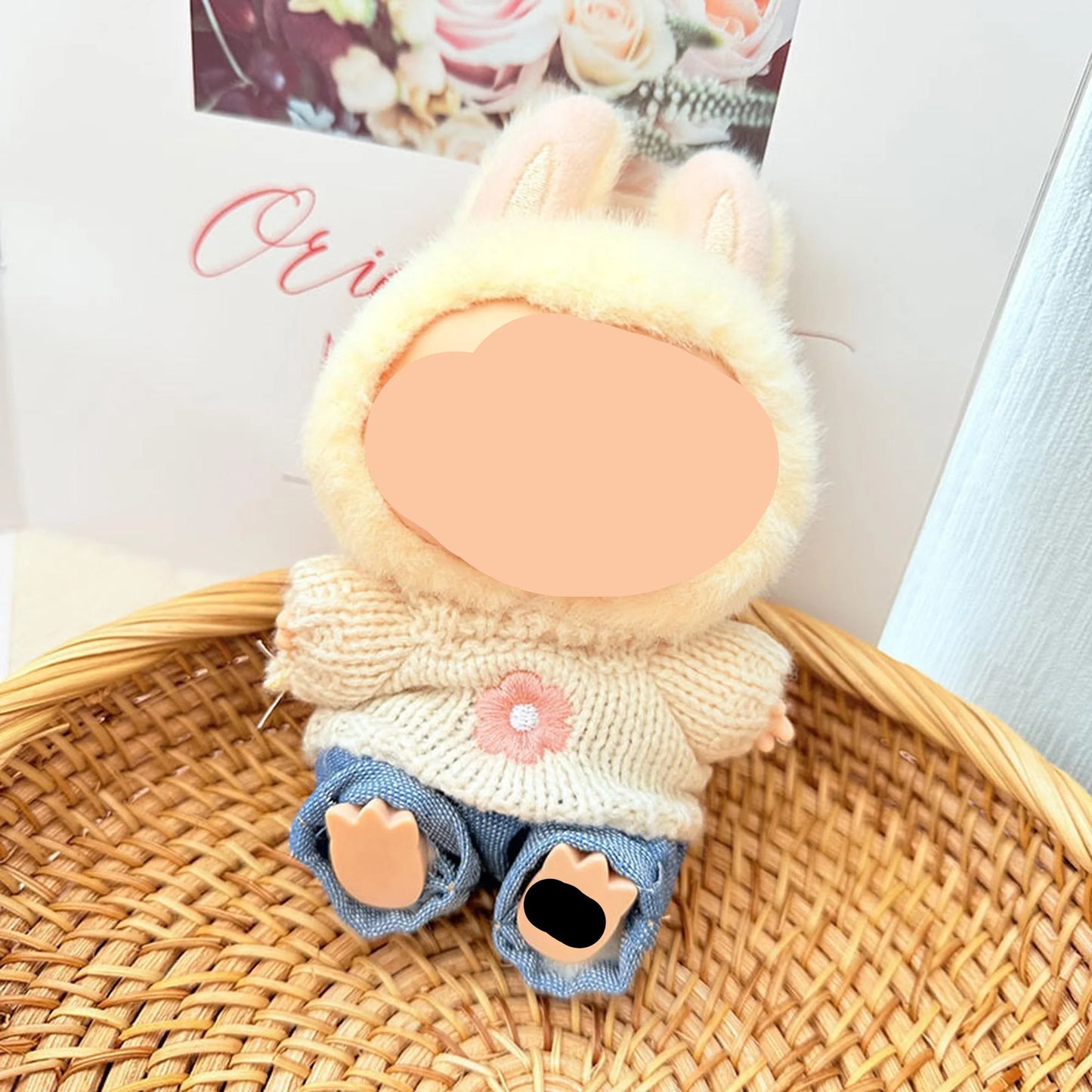 Fall Labubo Clothes Beige Sweater + Jeans Girl Labubo Outfits Keychain Labubo Clothing