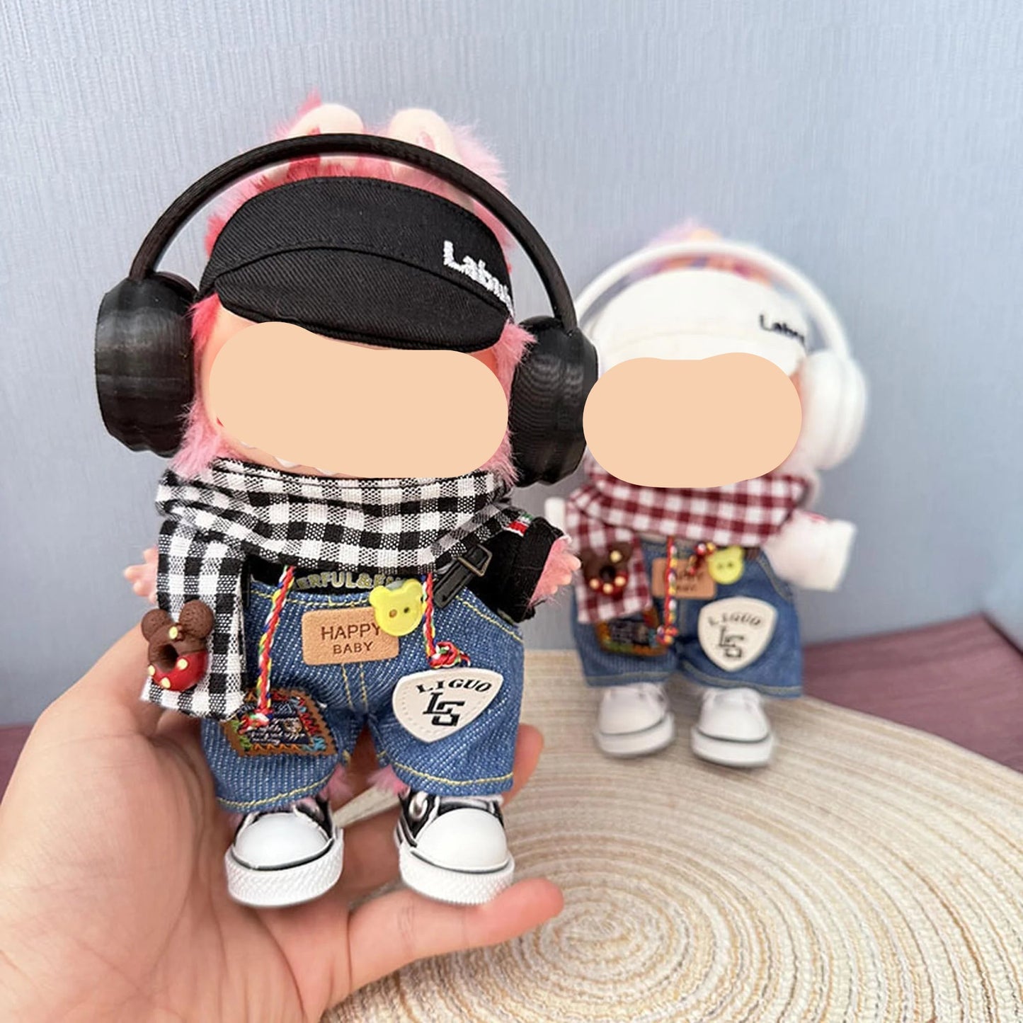 Fall Labubo Clothes Denim Overalls + Hat Boy Streetwear Labubo Outfits Keychain Labubo Clothing
