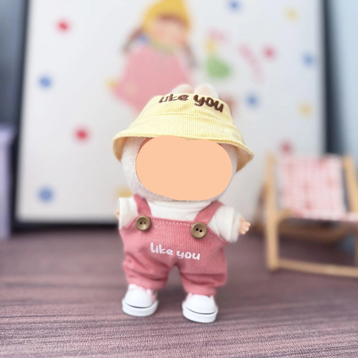 Spring Labubo Clothes Pink Overalls + Bucket Hat Labubo Outfits Keychain Labubo Clothing