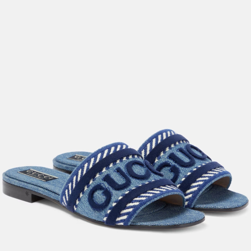 Bokstäver Denim platta tofflor