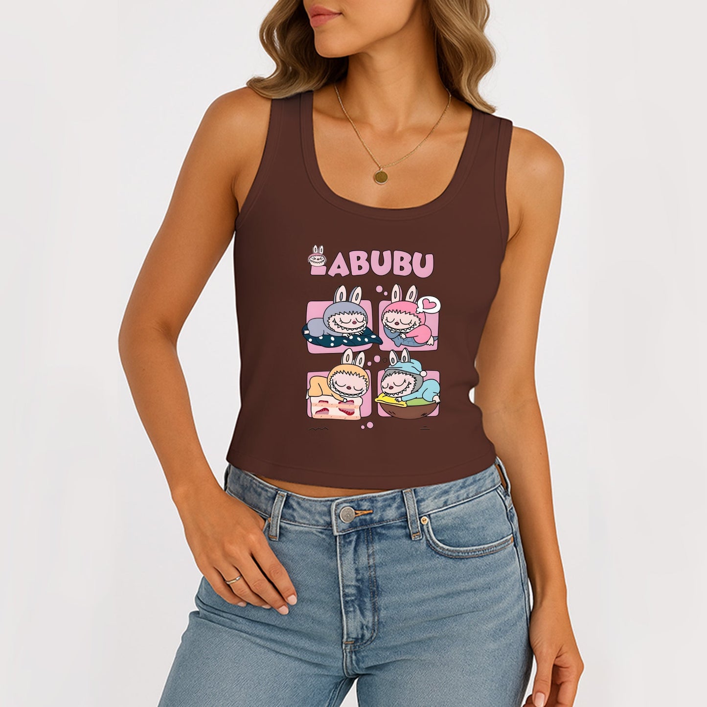 Sleeple Labubu Die Monster Frauen ärmelloses Scoop Hals Rippen Tank Sommer Basic Slim niedliche Tops für Labubu -Liebhaber