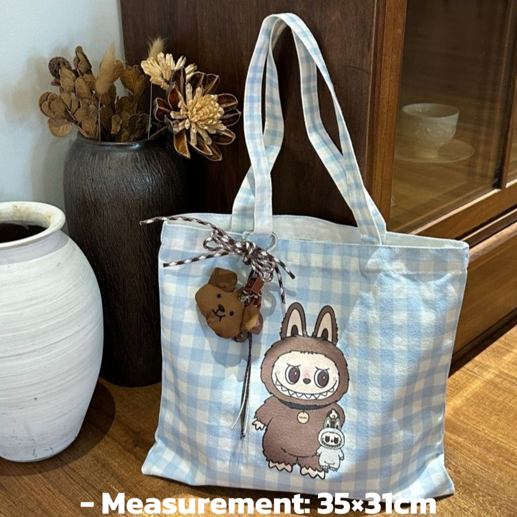 Cute Cartoon Checkered Tote Bag - Perfect for Daily Use