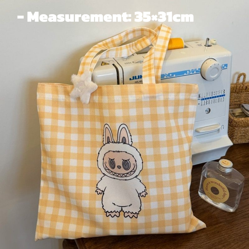 Cute Cartoon Checkered Tote Bag - Perfect for Daily Use