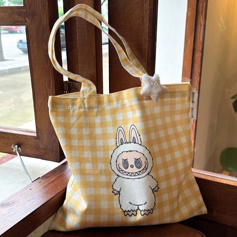 Cute Cartoon Checkered Tote Bag - Perfect for Daily Use