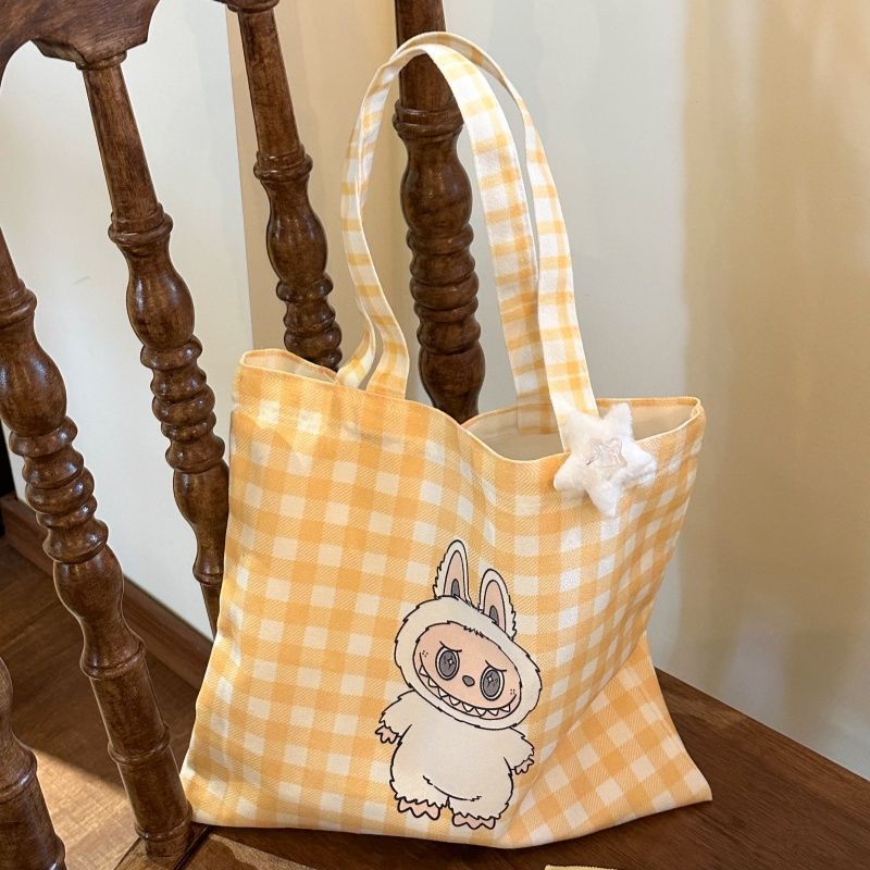 Cute Cartoon Checkered Tote Bag - Perfect for Daily Use