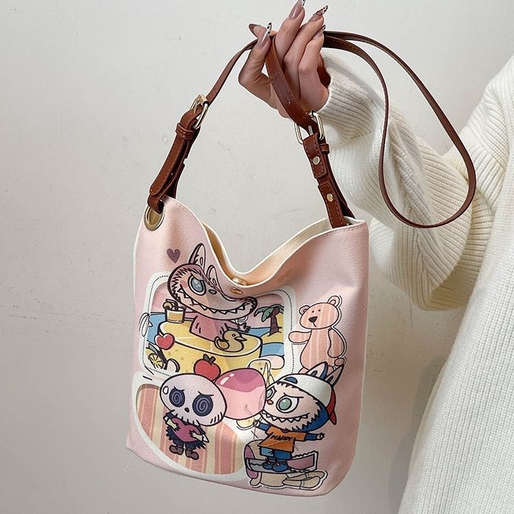 Labubu Cartoon - Printed Bucket Bag A Must - Have for Cute Outings