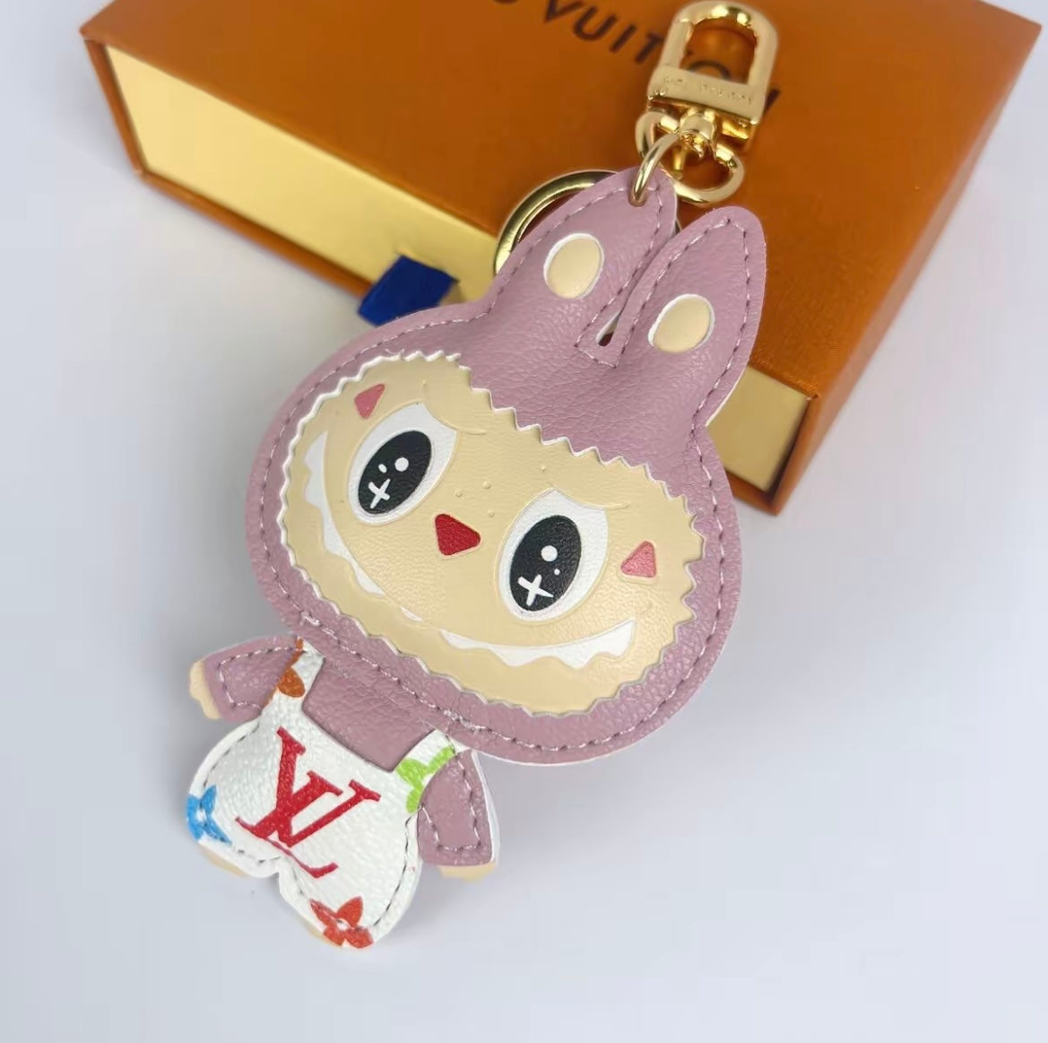 L- $ V Patchwork Labubu Luxury Leather Keychain