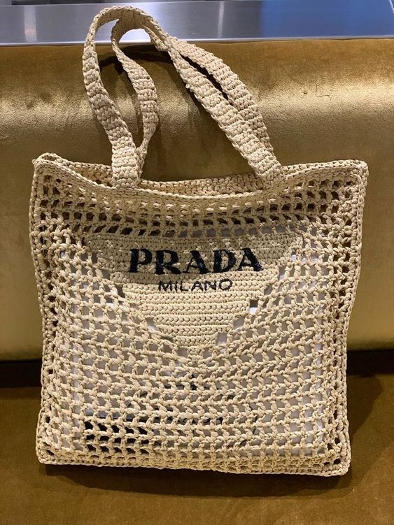 luxury Women's Natural Crochet Tote Bag-Khaki