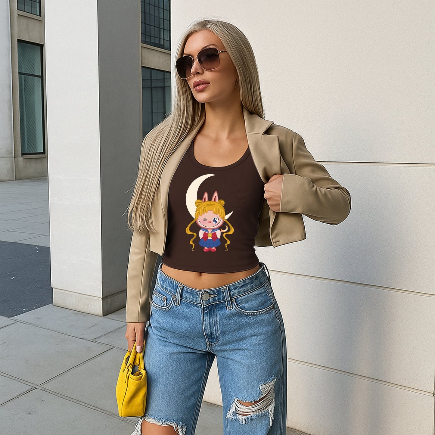 Sailor Moon The Monsters Women's Straepels Scoop Neck Tank acanalado Summer Slim lindo Tops para Labubu Lover