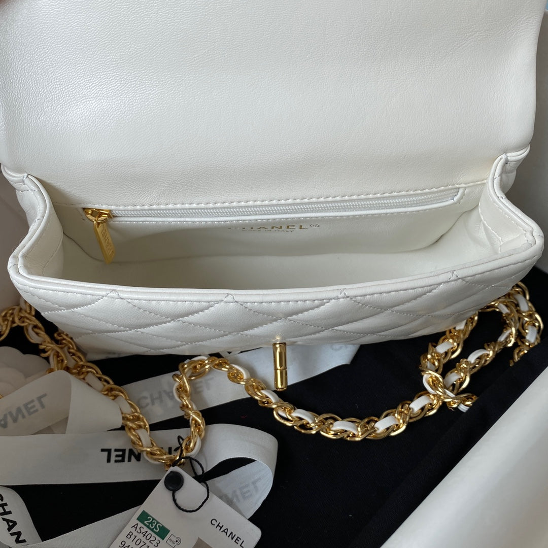 luxury Flap Bag Gold Top Handle White - 13X21X8cm