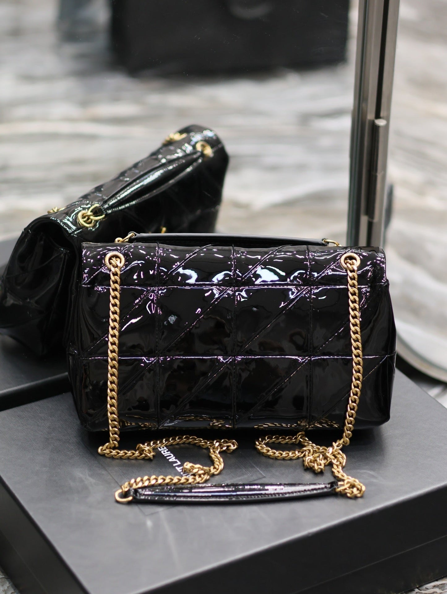 luxury Jaime Patent Black Bag - 25x15x7.5cm