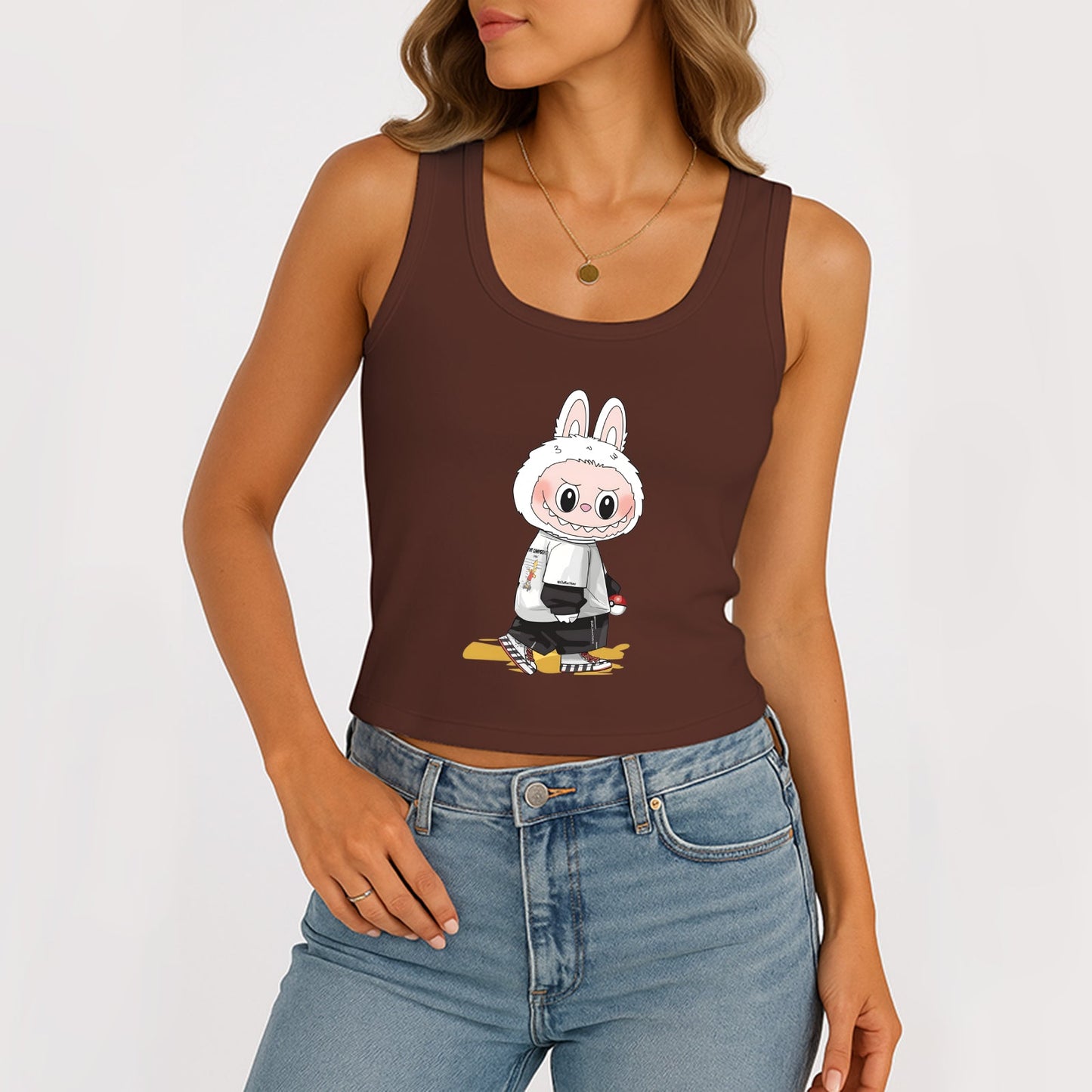 Cool Labubu The Monsters Dámské rukávy bez rukávů na kopeček žebrované nádrž Summer Slim Cute Tops pro Labubu Lover