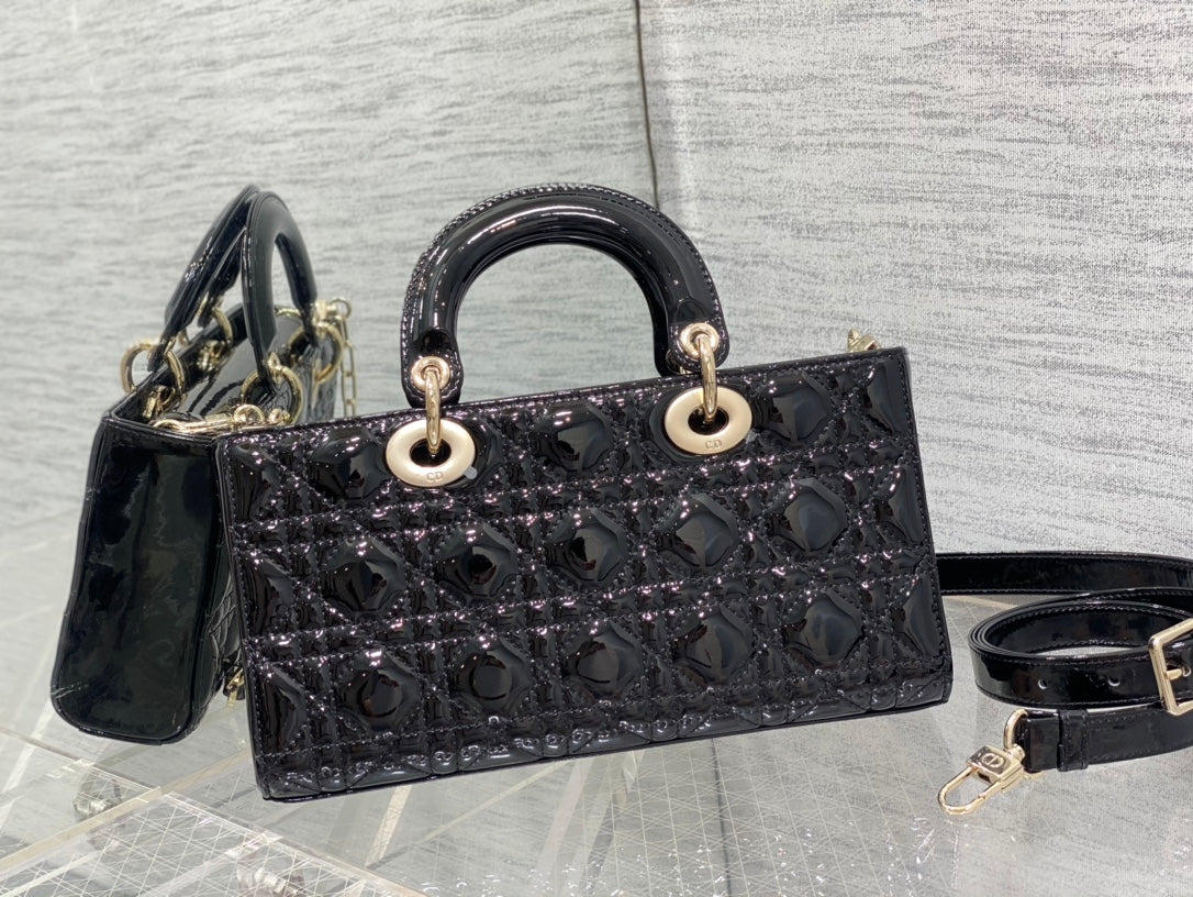 luxury Lady D-Joy Medium Patent Black Leather Bag - 26x6x14cm