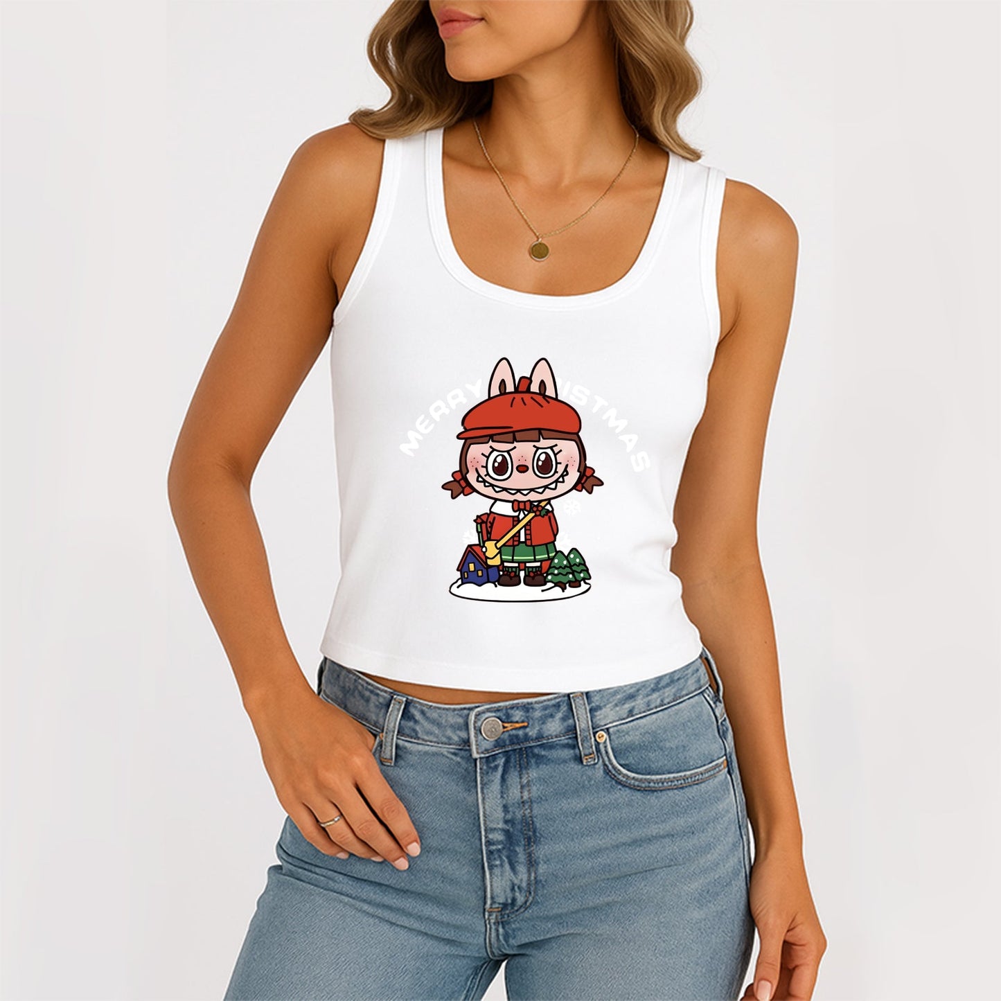 Christmas Labubu The Monsters Meneveless Scoop Neck Tank acanalado Summer Slim lindo Tops para Labubu Lover