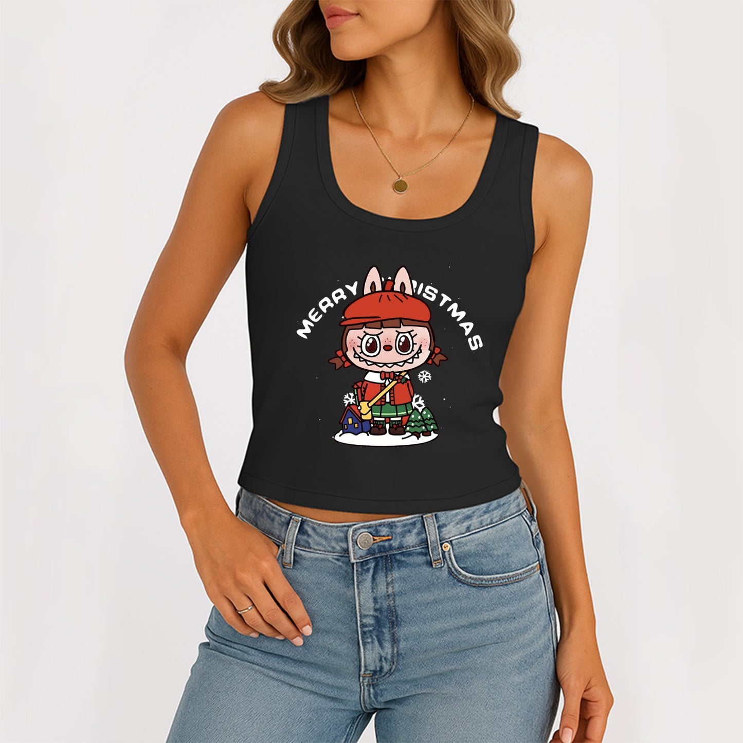 Christmas Labubu The Monsters Meneveless Scoop Neck Tank acanalado Summer Slim lindo Tops para Labubu Lover