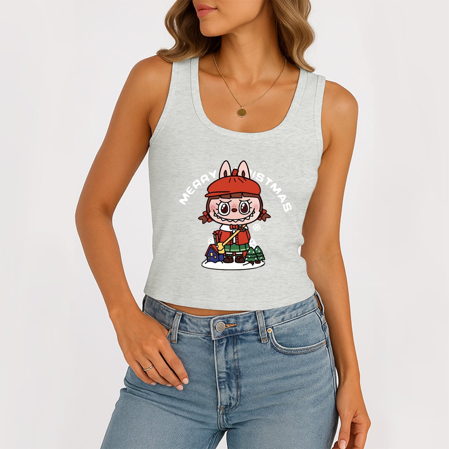 Christmas Labubu The Monsters Meneveless Scoop Neck Tank acanalado Summer Slim lindo Tops para Labubu Lover