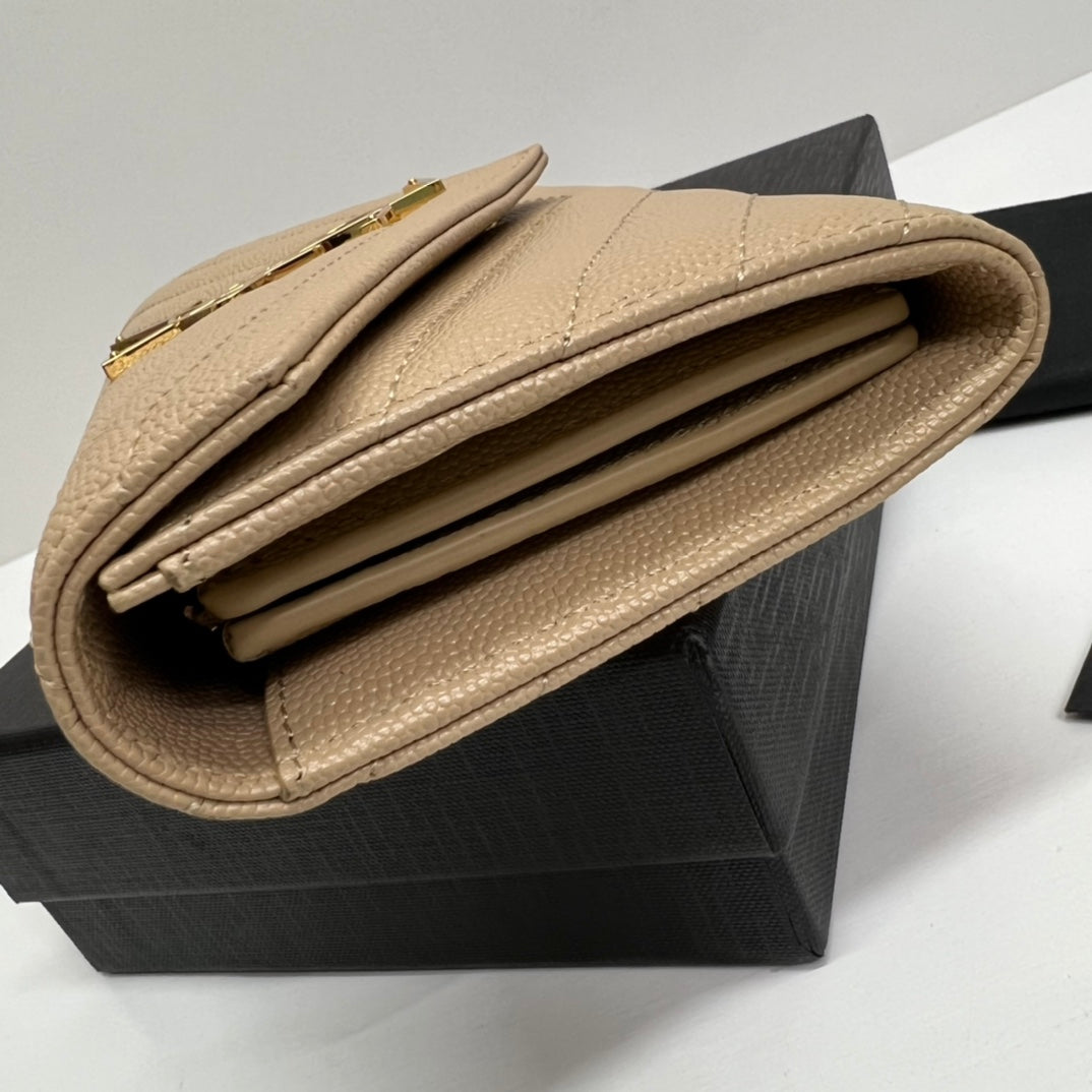 luxury Long Wallet Beige Leather Gold Tone 10772 19cm