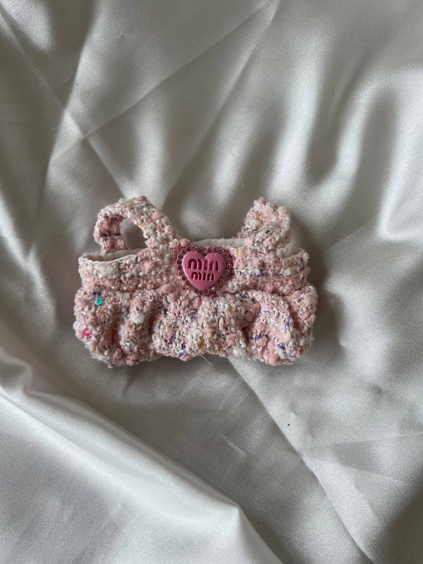 Labubu Sweet Tweed Set - Pink Overalls & Matching Bow Accessory (17cm)