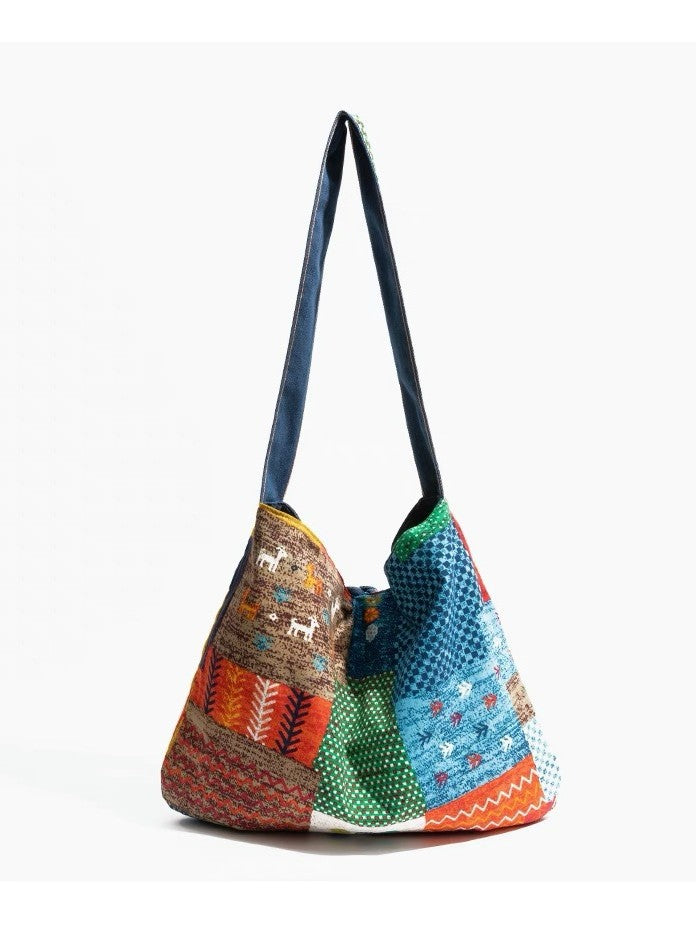 Boho Patchwork Canvas Bolso de hombro: bolso étnico reversible con vibraciones inspiradas en Nepal