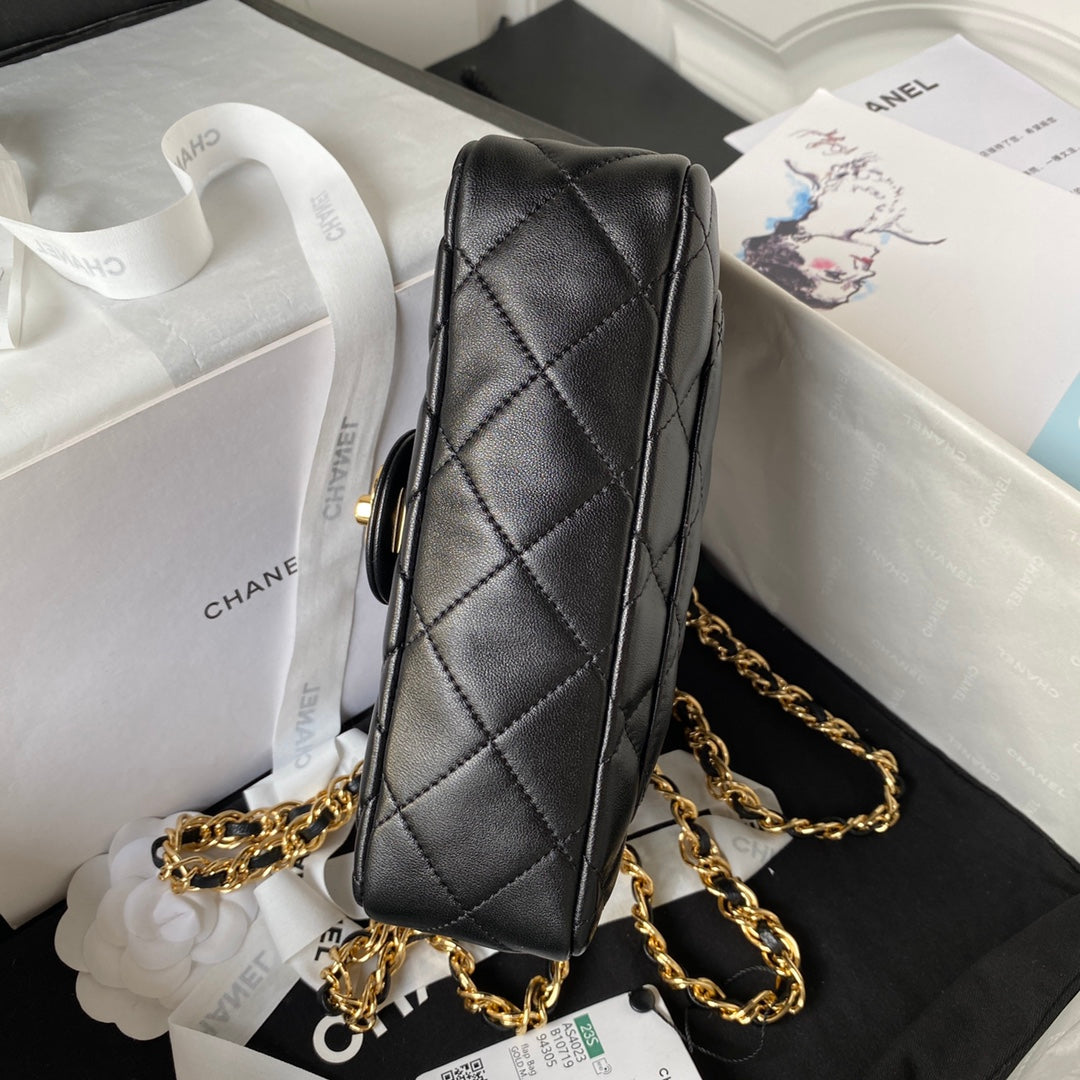 luxury Flap Bag Gold Top Handle Black - 13X21X8cm