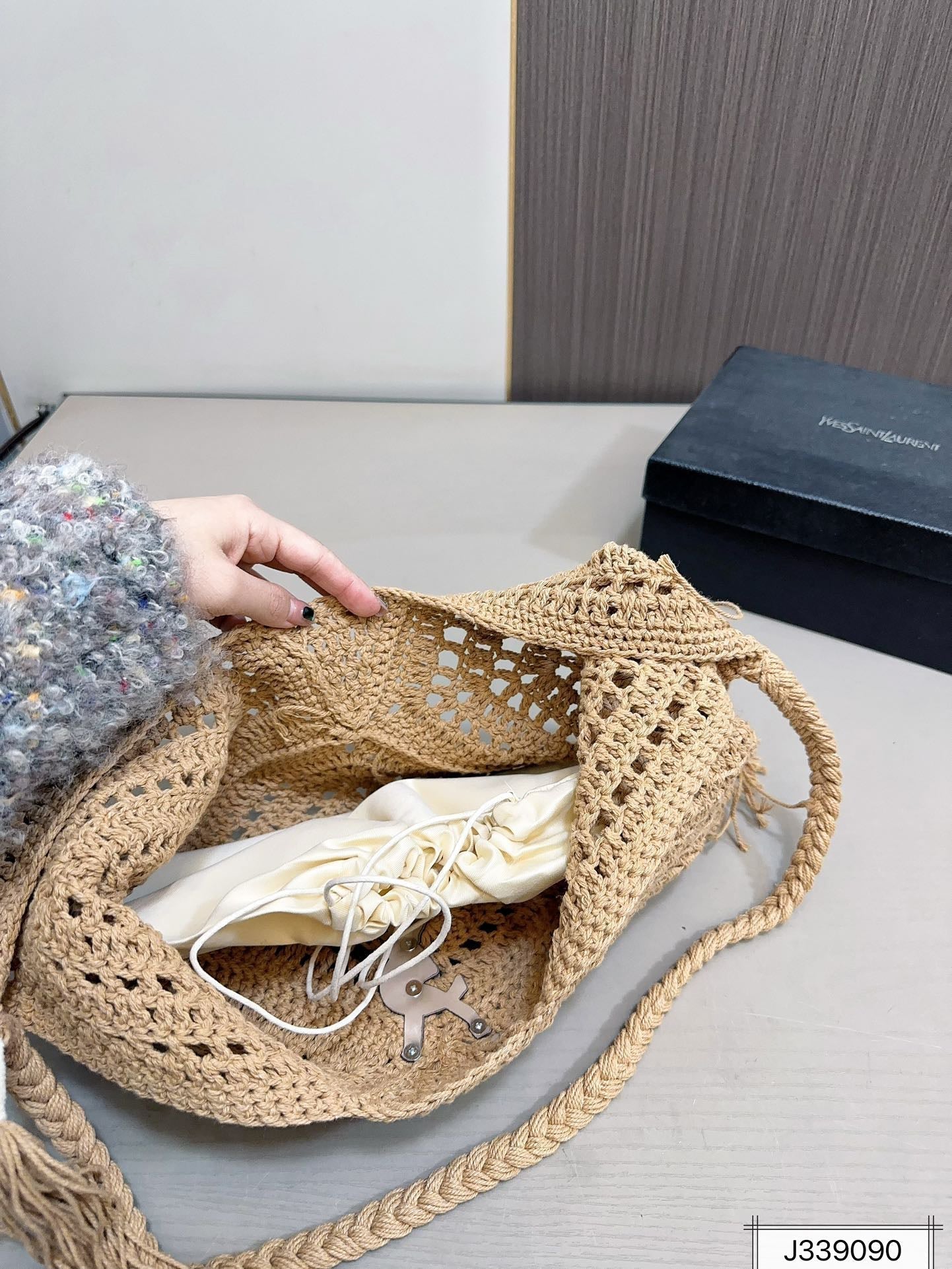 SAINT LAURENT luxury Raffia Tote Bag Beach Casual 37x22cm