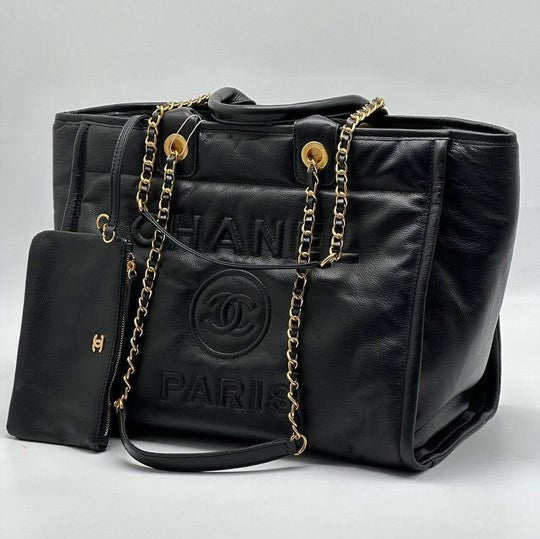 luxury Deauville em Couro Preta Italiana Bag