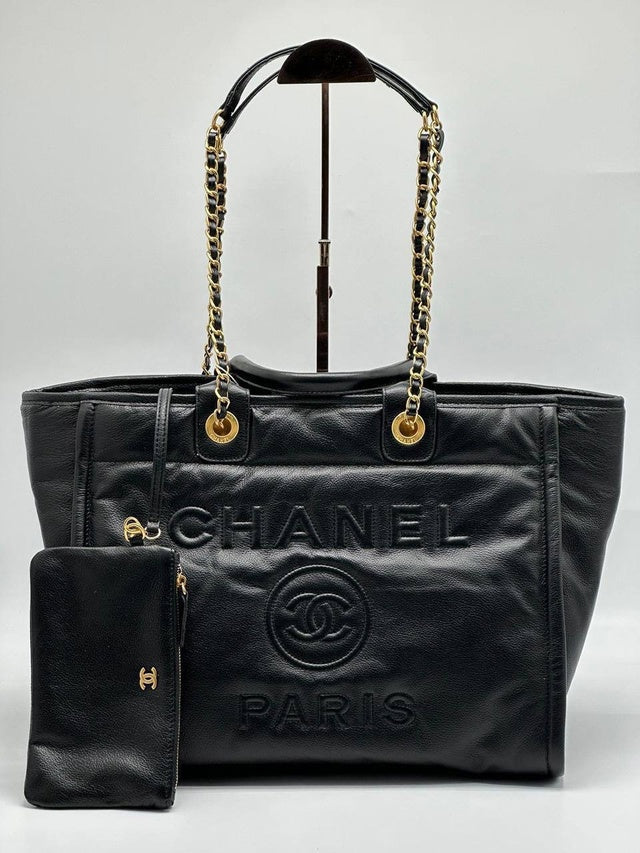 luxury Deauville em Couro Preta Italiana Bag
