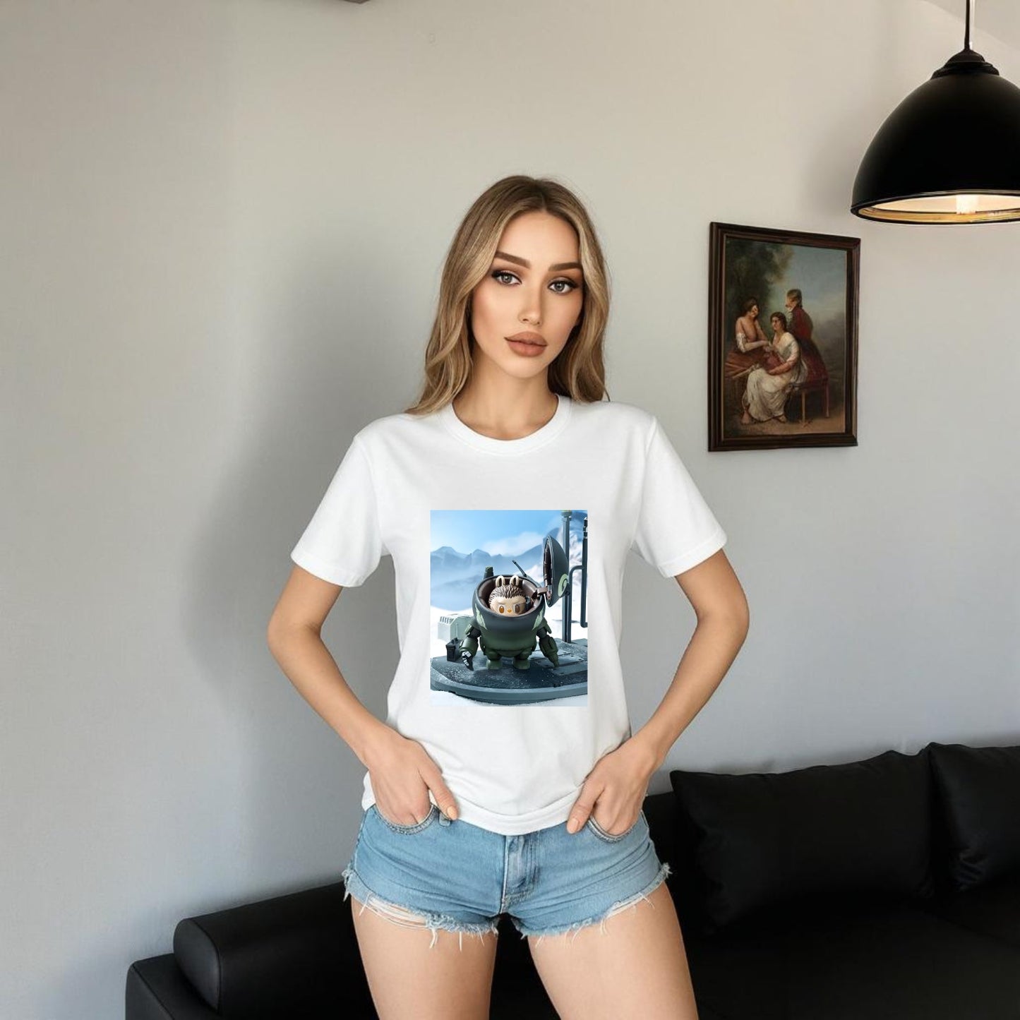 Space Marine Labubu Das Monster Crew Neck T-Shirt für Labubu-Liebhabergeschenke für Freundin