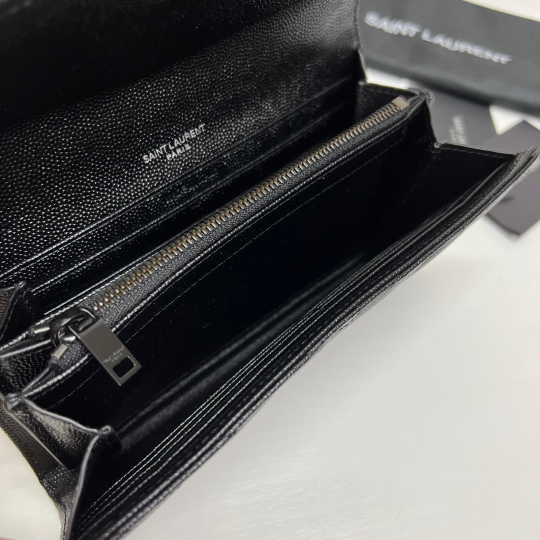 luxury Long Wallet Black Leather Black Tone 10767 19cm