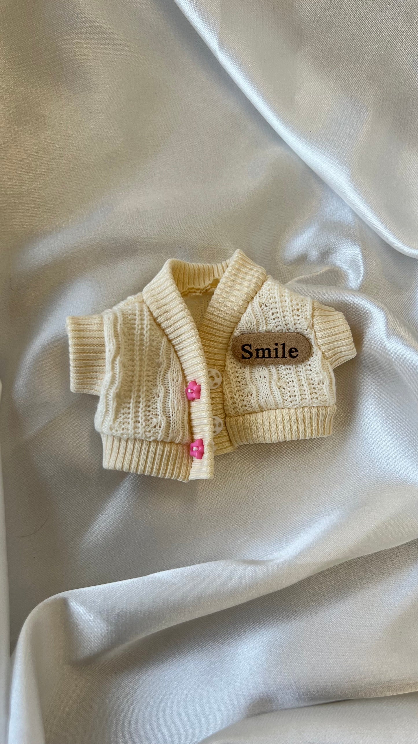 Labubu School Preppy Set - Cream Knit Cardigan & Plaid Skirt with Bow (17cm)
