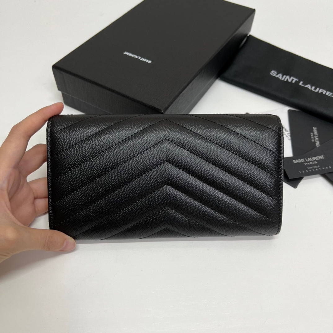 luxury Long Wallet Black Leather Gold Tone 10769 19cm