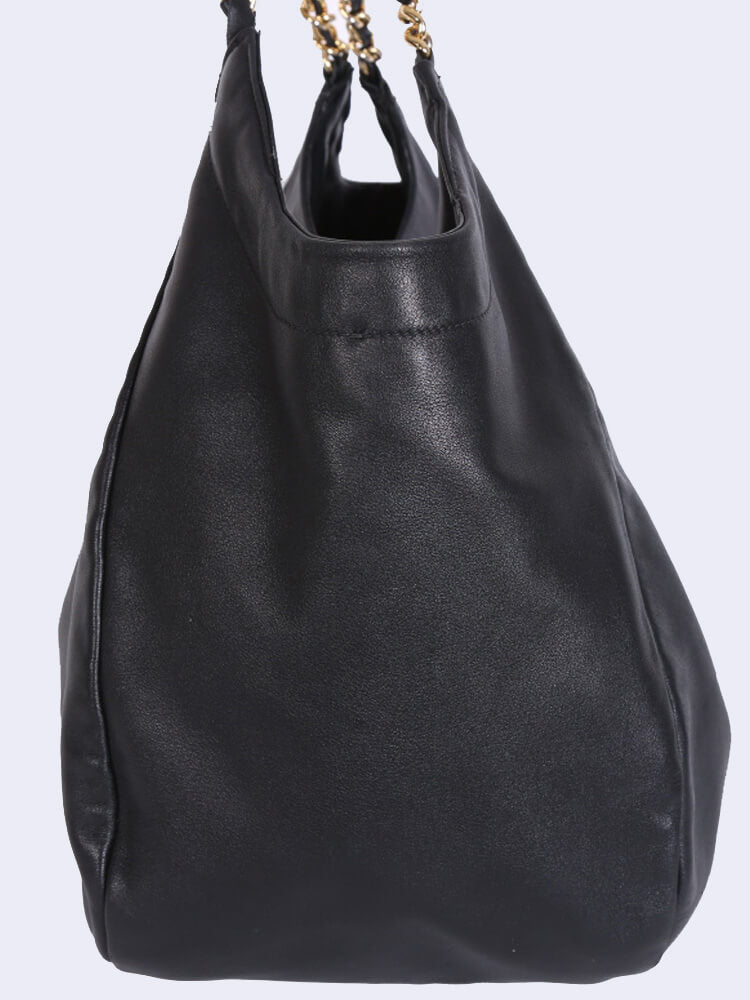 luxury Vitello Soft Chain Handle Shoulder Bag Nero 48 x 33 x 20cm