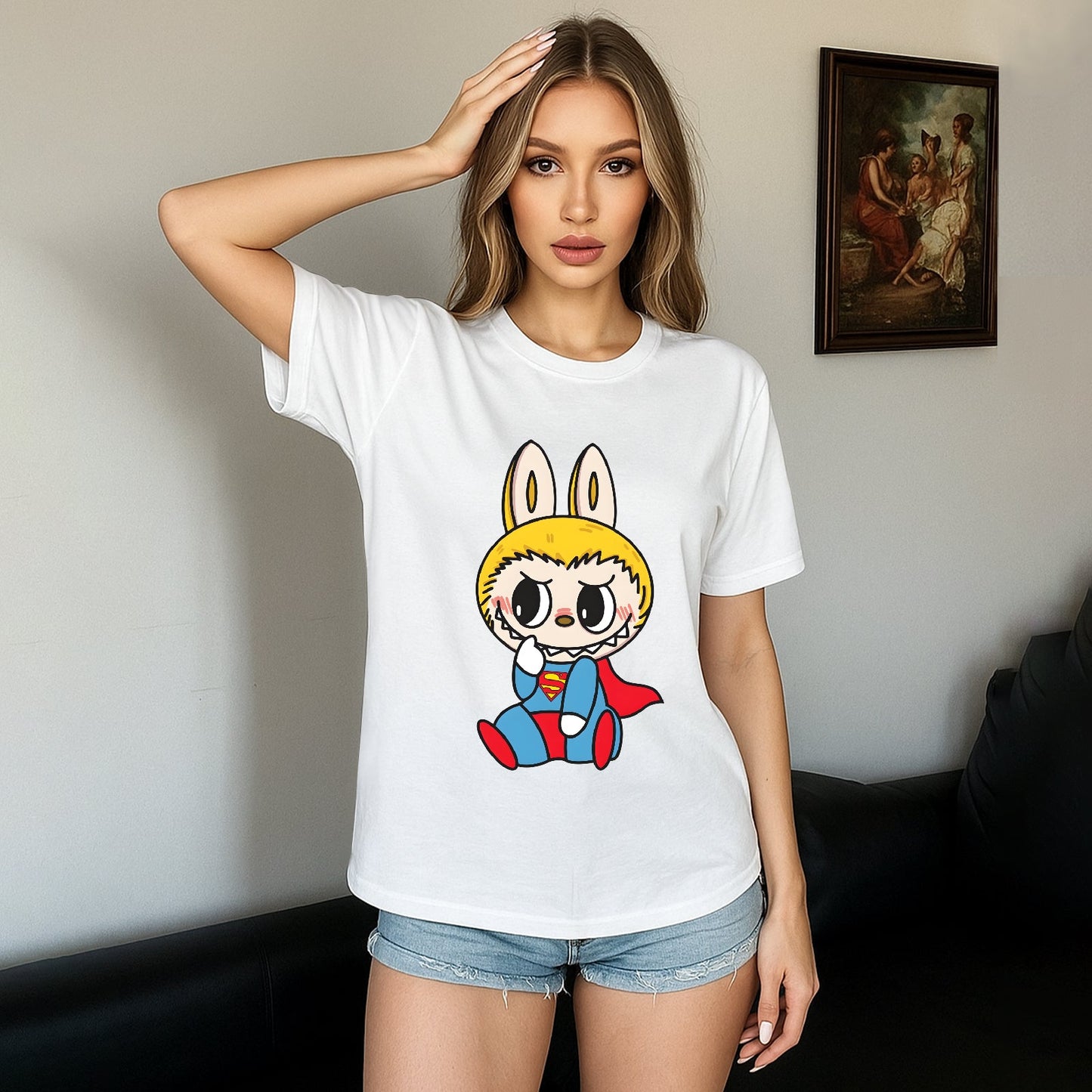 Super Labubu The Monsters Crew Teck Camiseta de manga corta para regalos de amantes de Labubu para novia