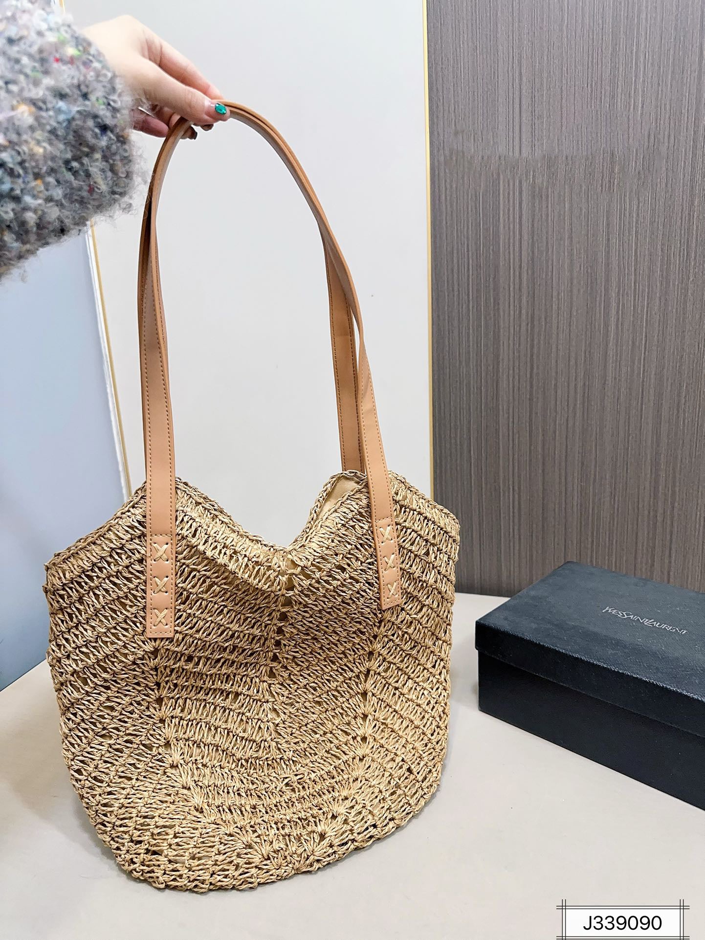 luxury SAINT LAURENT Vacation Casual Raffia Woven Tote Bag 35x32cm