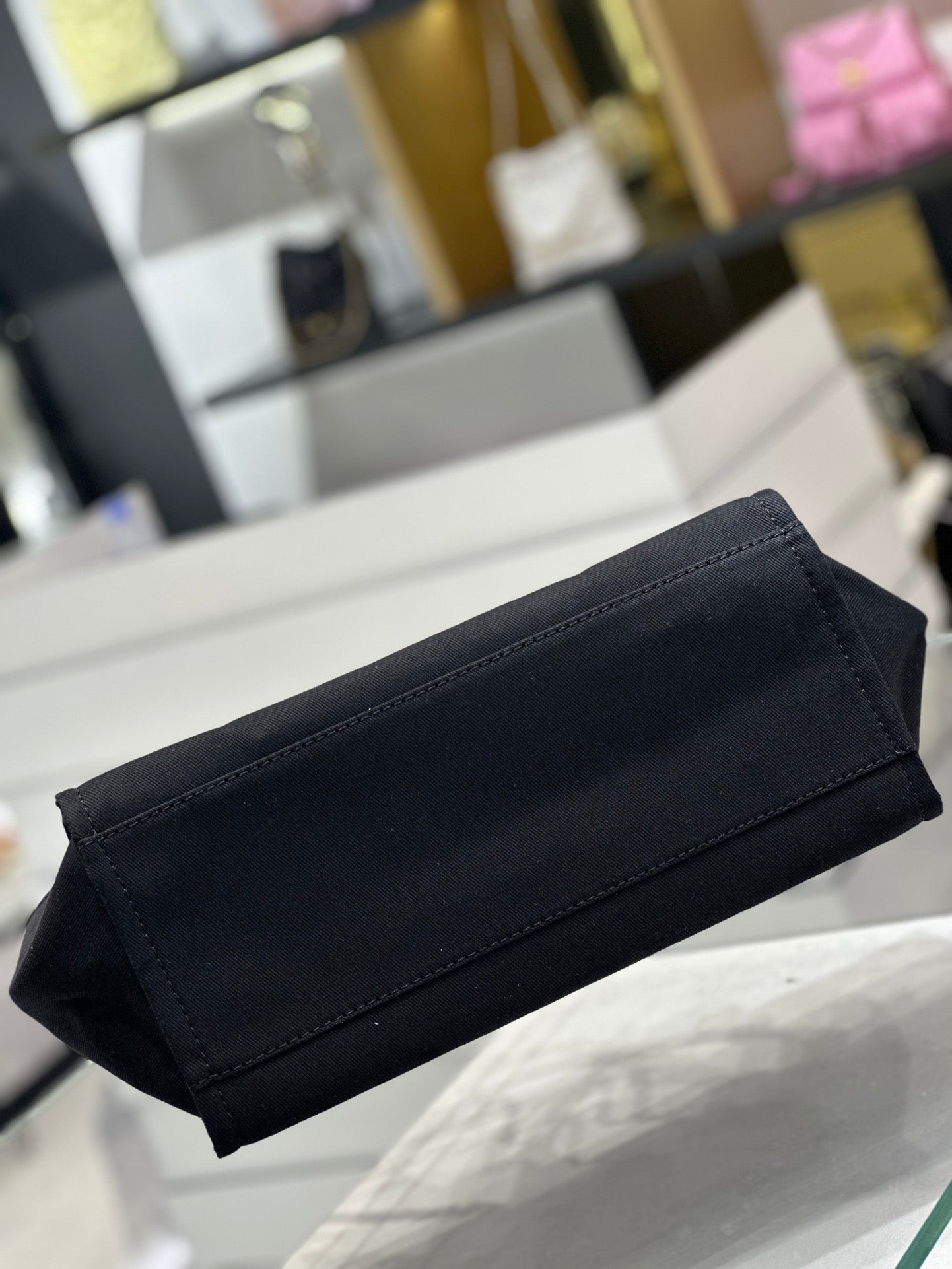 luxury Natural Canvas and Black Leather Large Pearl Deauville Tote - 30x39x22cm