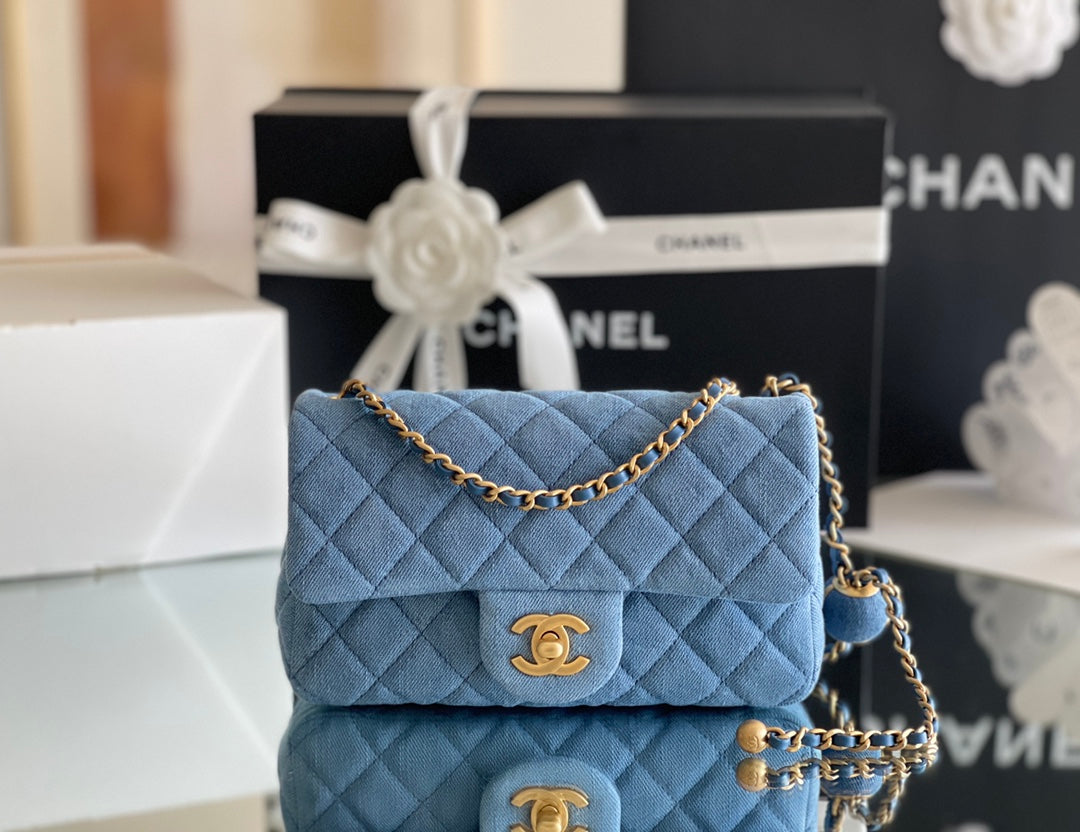 luxury Denim Flap Bag - 20x13x7cm