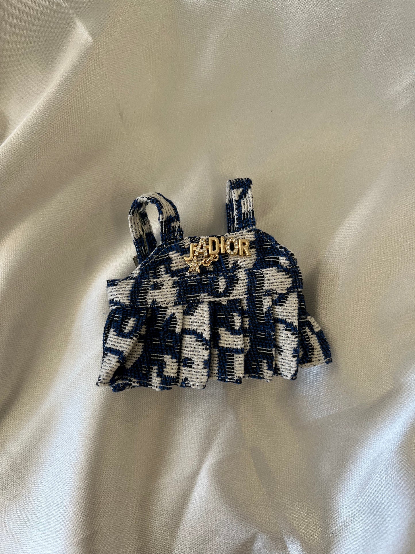 Labubu CD Inspired Navy & White Tweed Dress Set with Bow